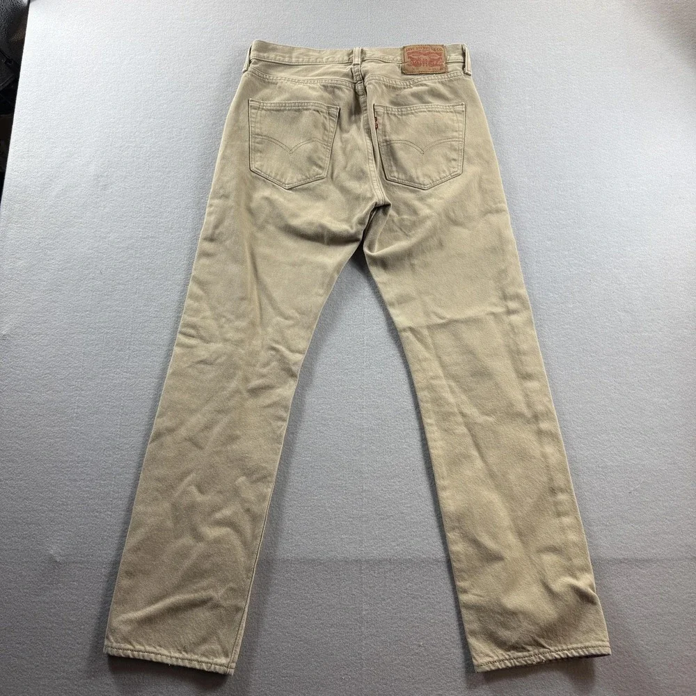 Levis 501 Jeans Mens 29x30 Beige Khaki Straight Leg Denim Button Fly Casual